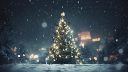 Wall Mural - christmas tree holidays tree light on winter night background. ai generative.