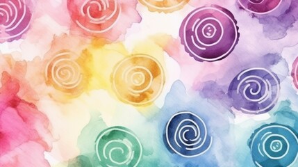 Wall Mural - multiple spirals abstract background in watercolor style. ai generative.