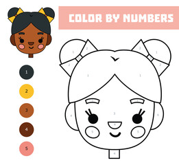 Wall Mural - Color by number, education game, Cute cartoon African American girl face