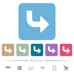 Poster - Bottom right side turn arrow solid flat icons on color rounded square backgrounds