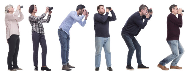 Wall Mural - collage of group of photographers in profile isolated