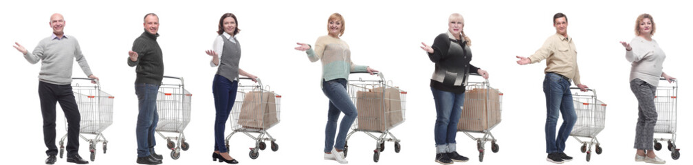 Wall Mural - group of people with cart and outstretched hand