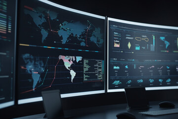 monitor with screen business intelligence and data analysis dashboard