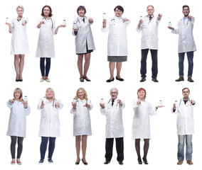 Wall Mural - group of doctors holding jar isolated on white