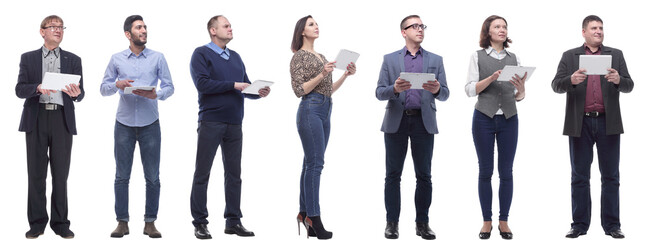 Wall Mural - a group of people are holding a tablet and looking to the side