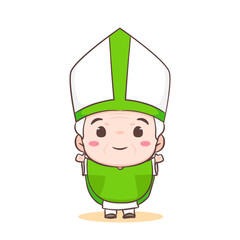 Wall Mural - Cute Pope cartoon character. Happy smiling catholic priest mascot character. Christian religion concept design. Isolated white background. vector art illustration.