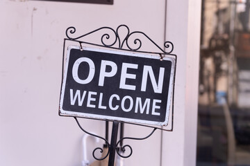 yes we're open sign , vintage restaurant sign , Open sign in street cafe