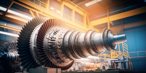 Wall Mural - Turbine of energy power plant generation station. Disassembled equipment for repair and inspection. Generation AI