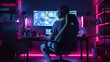 © Ikagency - Male professional gamer playing online game on computer from behind. Generative AI