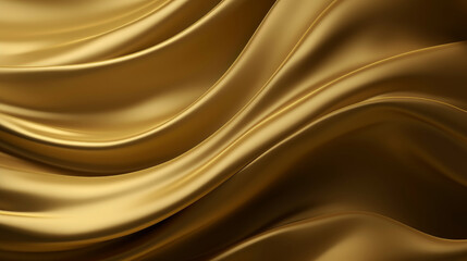 Wall Mural - Luxurious golden silk fabric, flowing in elegant waves, serves as a magnificent background for high-end fashion and sophisticated design projects. Shiny satin drapery. Premium banner. Generative AI