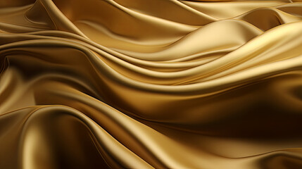 Luxurious golden silk fabric, flowing in elegant waves, serves as a magnificent background for high-end fashion and sophisticated design projects. Shiny satin drapery. Premium banner. Generative AI