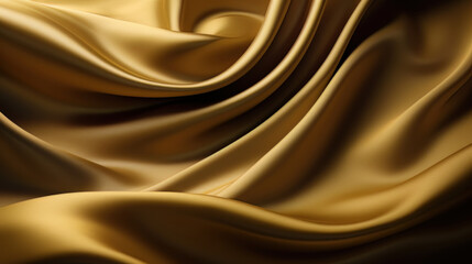 Wall Mural - Luxurious golden silk fabric, flowing in elegant waves, serves as a magnificent background for high-end fashion and sophisticated design projects. Shiny satin drapery. Premium banner. Generative AI