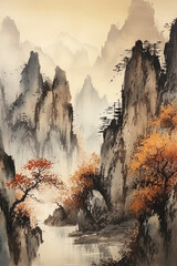 Wall Mural - chinese outdoor ink landscape painting
