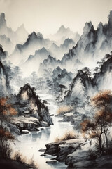Wall Mural - chinese outdoor ink landscape painting