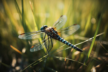 Image Of A Dragonfly In The Grass