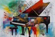 Fortepian abstrakcyjny kolorowy akrylowy malowany obraz Generative AI9876