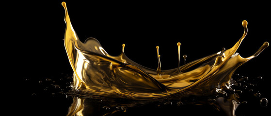 Wall Mural - A luxurious golden liquid flow on a black background, creating a stunning splash effect. The shiny and elegant design is perfect for creating a vintage and expensive atmosphere. Generative AI