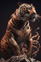 Sci-fi Cyberpunk King of Tiger with Human Anatomy. Generative ai