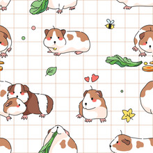 Seamless Pattern With Guinea Pigs And Stripes. Vector Seamless Background With Cute Guinea Pigs.