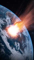 Wall Mural - fall huge asteroid to earth, big explosion. armageddon, end of the world. destruction of planet eart