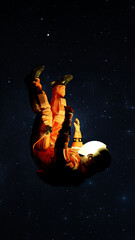 Wall Mural - astronaut flight, falling to planet. discovery new universe, loneliness of an cosmonaut in space. we