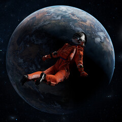 Wall Mural - flight of astronaut in space in zero gravity. discovery of new planets, space exploration. astronaut