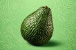 Marker drawing of a delicious ripe avocado with a pattern on light green background. Generative AI