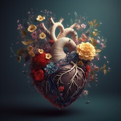 Wall Mural - Floral heart colorful 3d  illustration made with Generative AI 