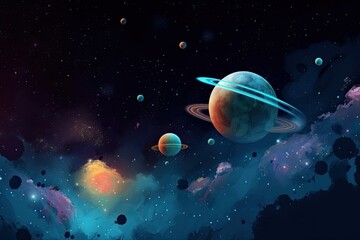 Wall Mural - illustration on the topic of outer space, interstellar travels, universe and distant galaxies.