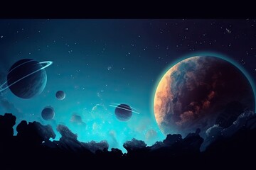Wall Mural - illustration on the topic of outer space, interstellar travels, universe and distant galaxies.