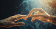 © Joschua - Hands touching each other over a blue background created with Generative AI technology