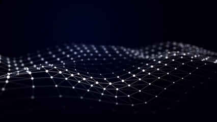 Wall Mural - hexagonal digital communication structure. connection of dots and lines on a dark background. 3d ren