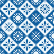 Seamless pattern with traditional ornate decorative tiles. Portuguese ceramic square tiles in blue. Colorful vector illustration.