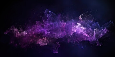 Wall Mural - Colorful abstract smoke explosion on dark background. Steam and fog in colorful fantasy purple texture design. 