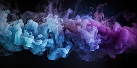 Wall Mural - Colorful abstract smoke explosion on dark background. Steam and fog in colorful fantasy texture design. Purple and blue
