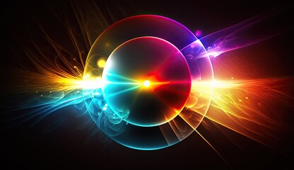 Wall Mural - colorful abstract light rings lens flare. shining neon burst of glowing solar eclipse.