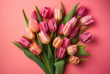 Fototapeta Kwiaty - Vibrant Tulip Bouquet Arrangement on Soft Pink Background