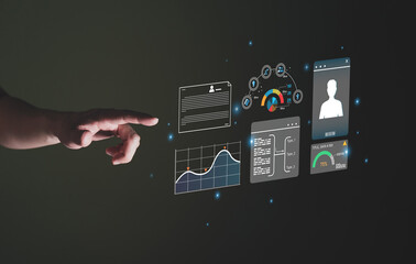 Wall Mural - young entrepreneur using big data analysis and cloud technology to collect customer data and display
