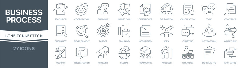 business process linear signed icon collection. signed thin line icons collection. set of business p