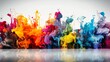 canvas print picture - bunter regenbogen holi farbe pulver farbe explosion isoliert weißer breiter panoramahintergrund