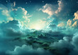 Leinwandbild Motiv 夏の夜空のファンタジー雲水彩背景 ,Generative AI