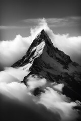 Poster - A black and white photo of a snow covered mountain. AI generative image.