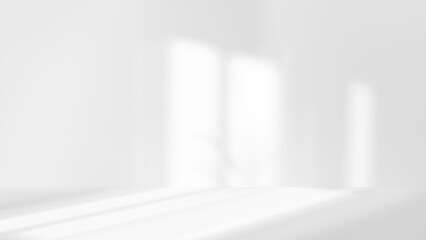 Fototapete - white studio room with sunlight and shadows background, empty white room place for design, white background
