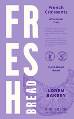 Wall Mural - Freshly Baked Bread Abstract Vector Bakery Packaging Design Label. Modern Typography Banner, Hand Drawn French Croissant Sketch Silhouette Color Paper Background Layout Isolated