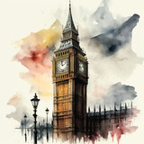 Fototapeta Big Ben - Big ben watercolor paint 