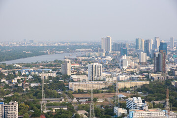 Wall Mural - Aerial view of Bangkok's cityscape in central downtown. It's include a tallest hotel and modern office building in the city