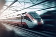 Train with Motion Blur Approaching Rail Station. Generative AI