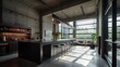 © ArtStage - A harmonious blend of wood, metal, and concrete kitchen interior. AI generated