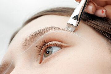 Brow correction, Master tweezers depilation of eyebrow hair in women