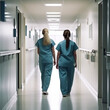 personnel hospitalier de dos dans un couloir d'hopital - IA Generative
